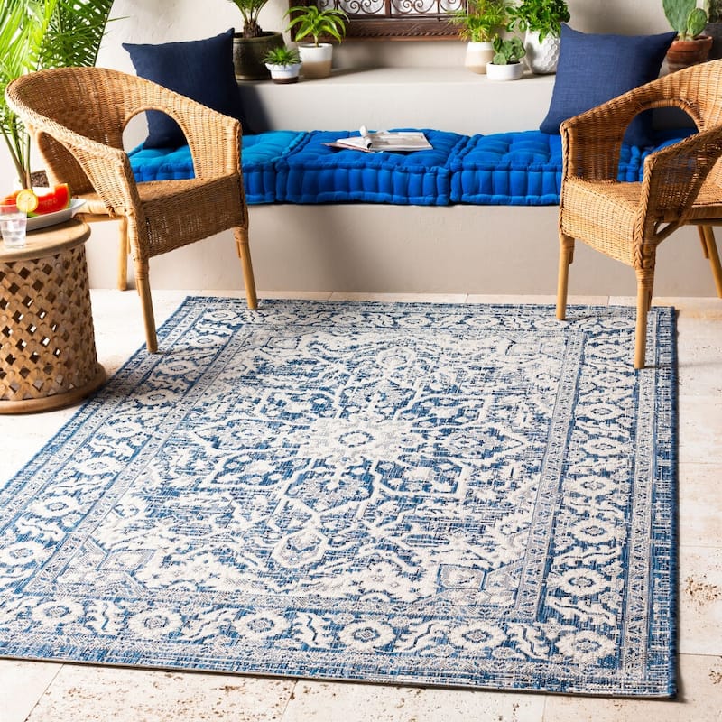 Livabliss Eagean Traditional Indoor/Outdoor Area Rug - 5'3" x 7'7" - Navy
