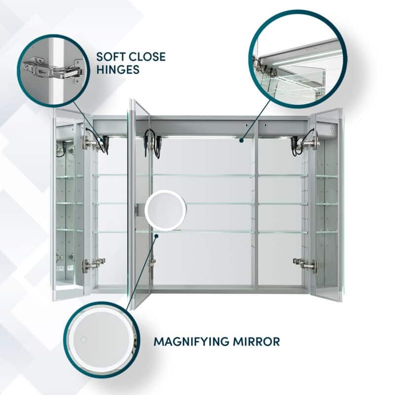AQUADOM Edge Royale Bathroom Led Lighted Medicine Cabinet Defogger, 3X LED Adjustable Magnifying Mirror, Electrical Outlets.