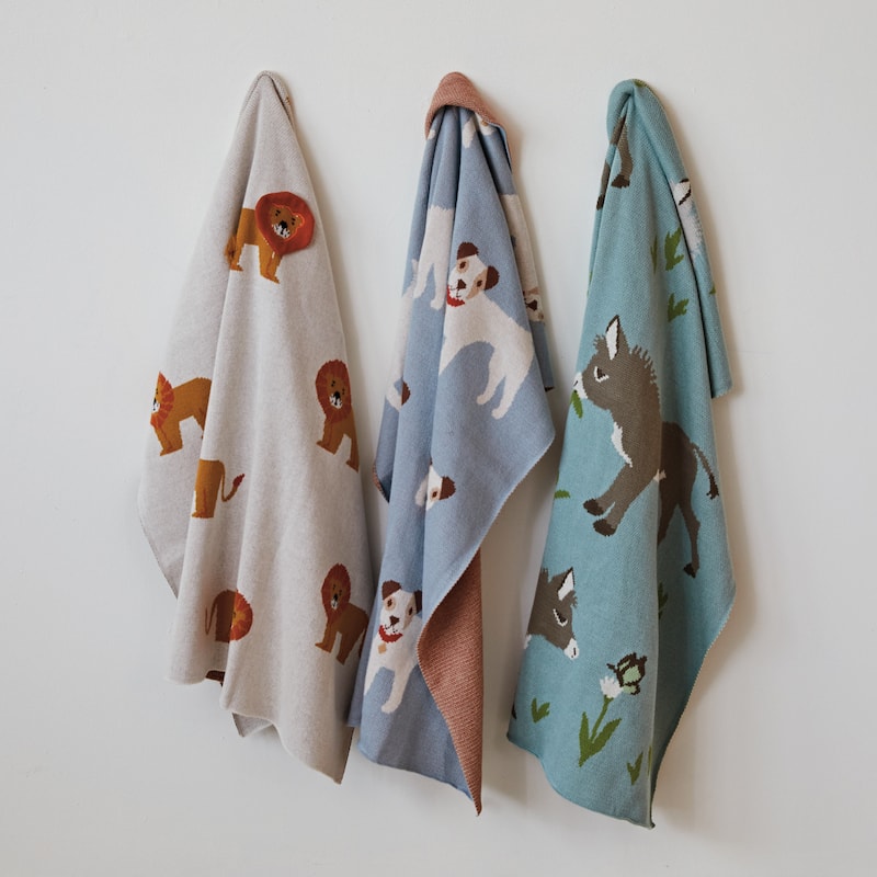 Cotton Knit Baby Blanket with Prints