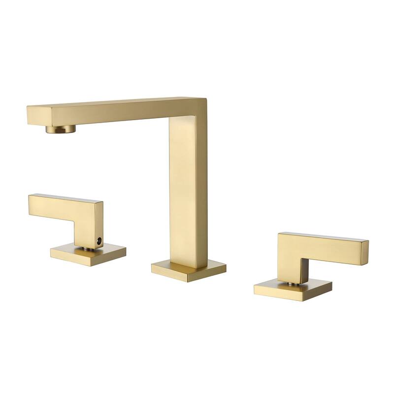 Widespread Bathroom Faucet 3 Hole Modern 8 Inch Bathroom Sink Faucets 2 Handle Basin Vanity Mixer Taps With Valve - Brushed Gold