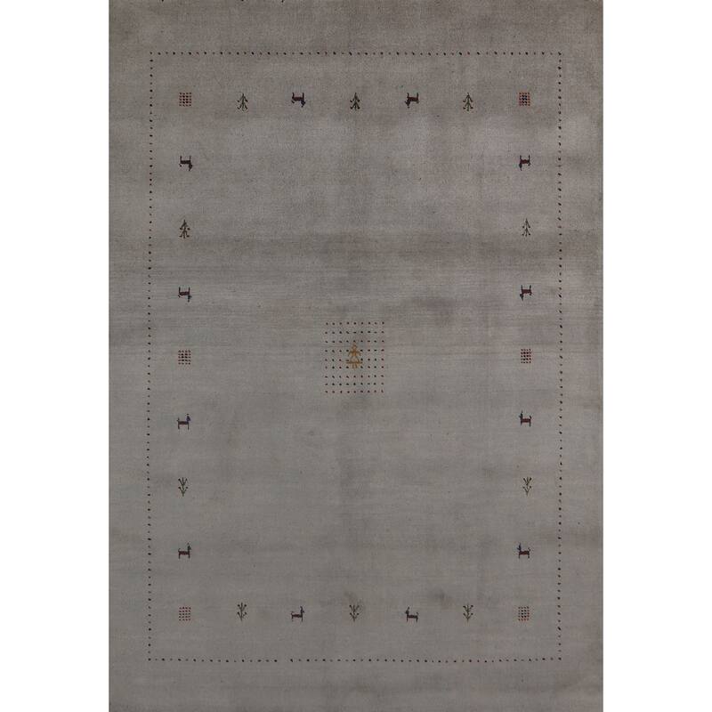 Hand Knotted Oriental 100% Wool Carpet Tribal Animal Pictorial Greys & Charcoal Gabbeh Area Rug - 7' 9'' X 5' 9''