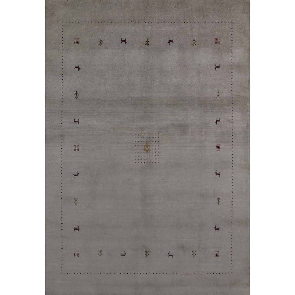 Hand Knotted Oriental 100% Wool Carpet Tribal Animal Pictorial Greys & Charcoal Gabbeh Area Rug - 7' 9'' X 5' 9''