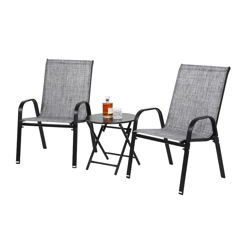 3 Piece Patio Furniture Set Outdoor Camping Chairs with Breathable Textilene Fabric, Folding Table, 2 Chairs and 1 Table Set