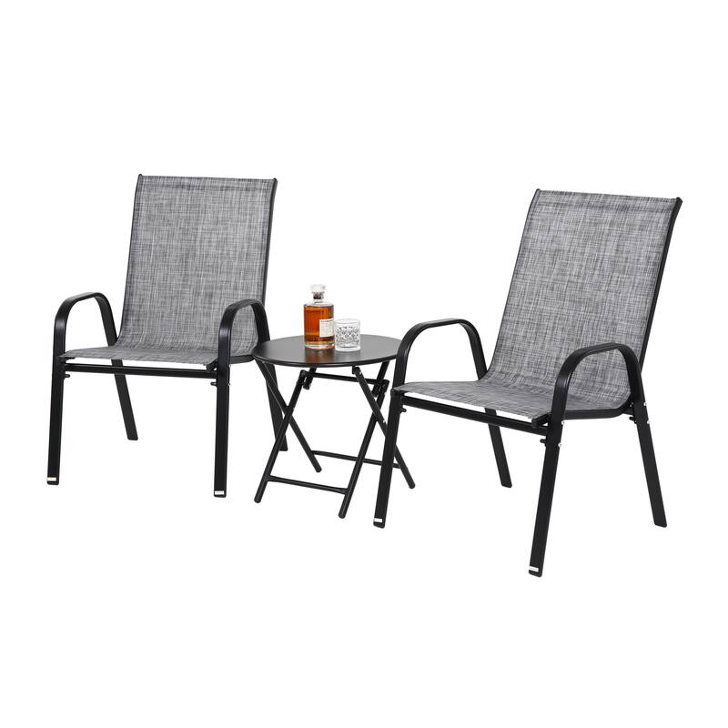 3 Piece Patio set, Outdoor Camping Chairs with Breathable Textilene Fabric, folding table with steel table top