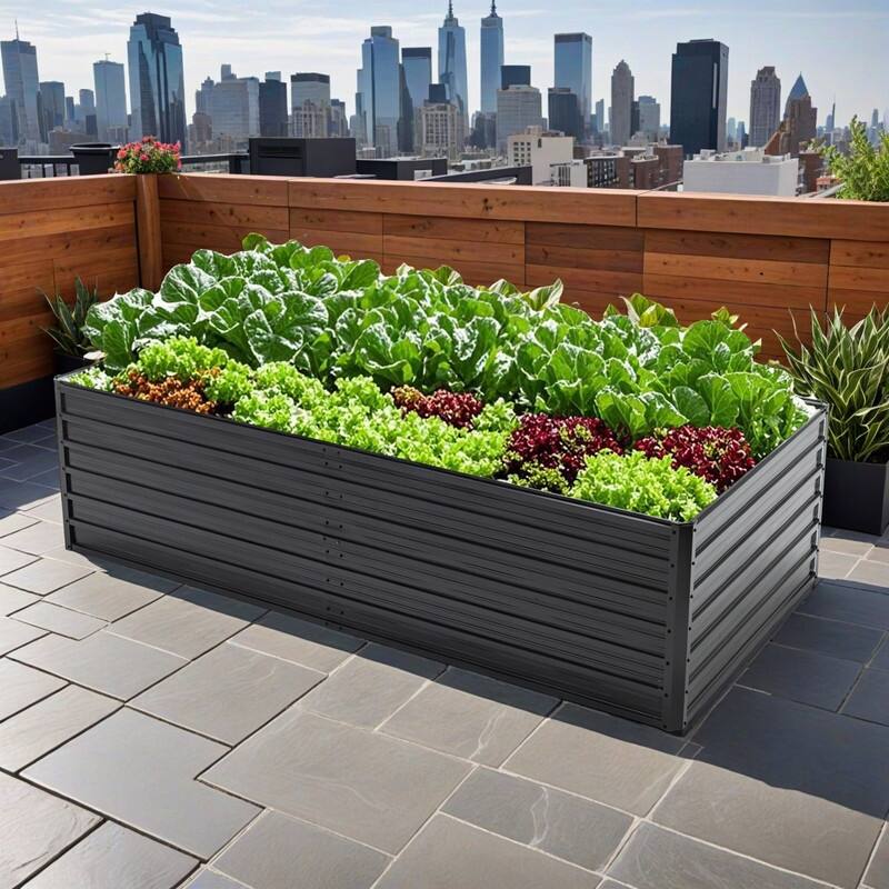 8X4X2ft Galvanized Raised Garden Bed Kit, Rectangular Large Metal Deep Root Planters for Outdoor Plants