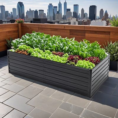 8X4X2ft Galvanized Raised Garden Bed Kit, Rectangular Large Metal Deep Root Planters for Outdoor Plants