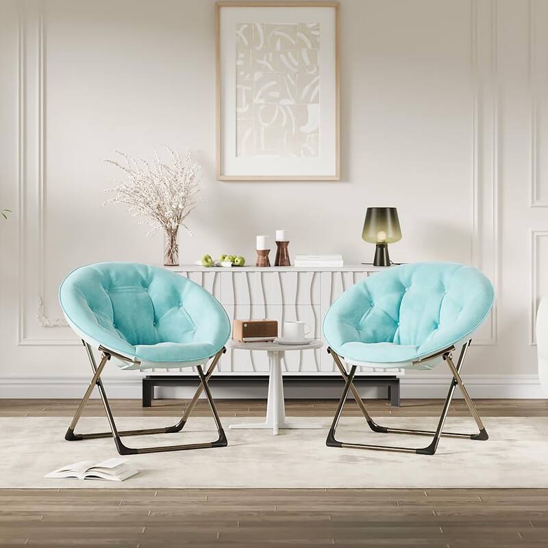 Comfy Folding Saucer Chair for Bedroom, Faux Fur Lounge Moon Chair with Sturdy Metal Frame, Oversized Plush Flower