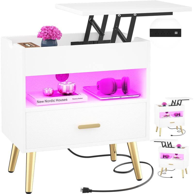 Set of 2 End table with USB Port, Storage Nightstand with Drawer