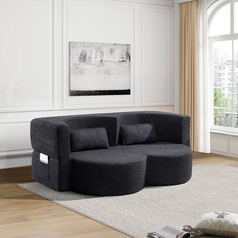 GDFStudio - Corduroy 2-Seater 79" Folding Floor-to-Ceiling Sofa Bed - Black