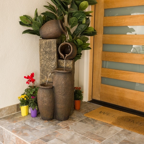 slide 1 of 11, Alpine Corporation 43" Tall Indoor/Outdoor Pottery Fountain with Replaceable LED Lights