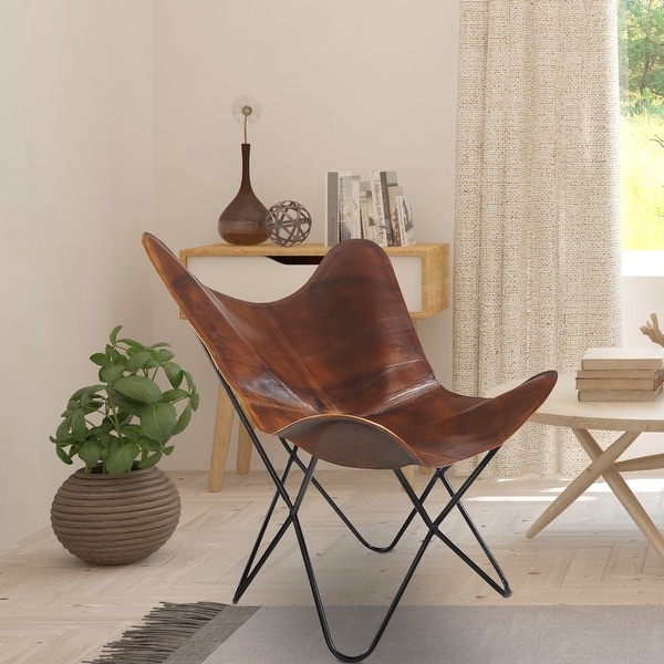 Sevita Brown Leather Butterfly Chair 37