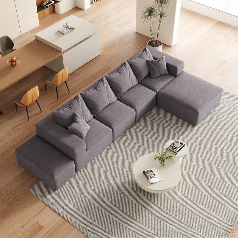 Upholstered Sectional Boneless Couch Set,Modular 132" L Shaped Sectional With 6 Pillows,Free Combination Sofa Couch