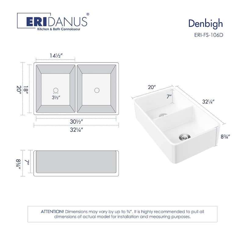 Eridanus Brooklyn Farmhouse Apron Double Bowl Kitchen Sink