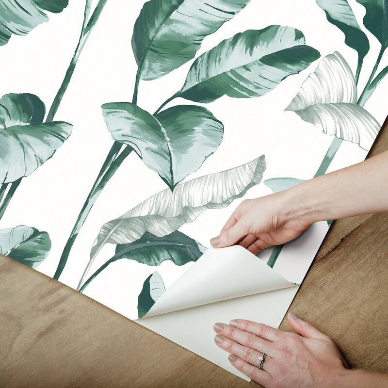 NuWallpaper Banana Leaf Teal Peel and Stick Wallpaper