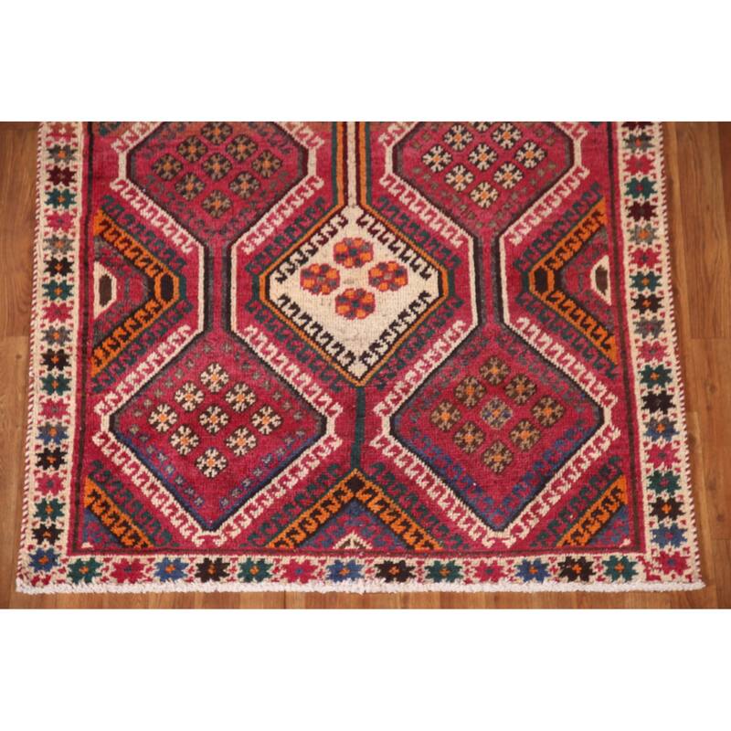 Geometric Bakhtiari Persian Vintage Area Rug Hand-knotted Wool Carpet - 4'2"x 7'3"