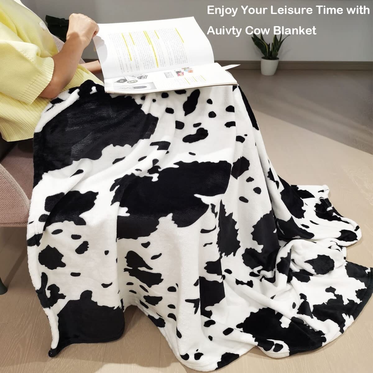 Soft Cow Throw Blanket Cowhide Decor for Couch Sofa Bed White