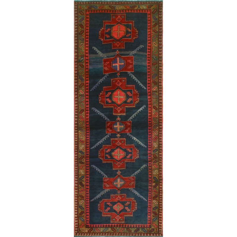 Fine Vintage Distressed Youssif Navy/Burgundy Runner - 4'0" x 10'9"