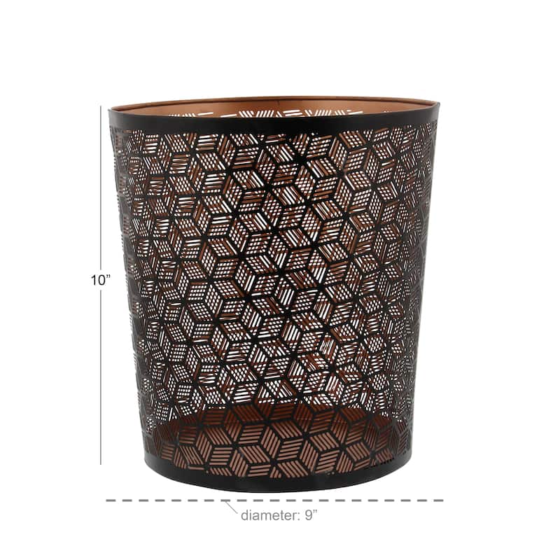 Metal Geometric Small Waste Bin with Laser Carved Design - Black - Roche River Decor