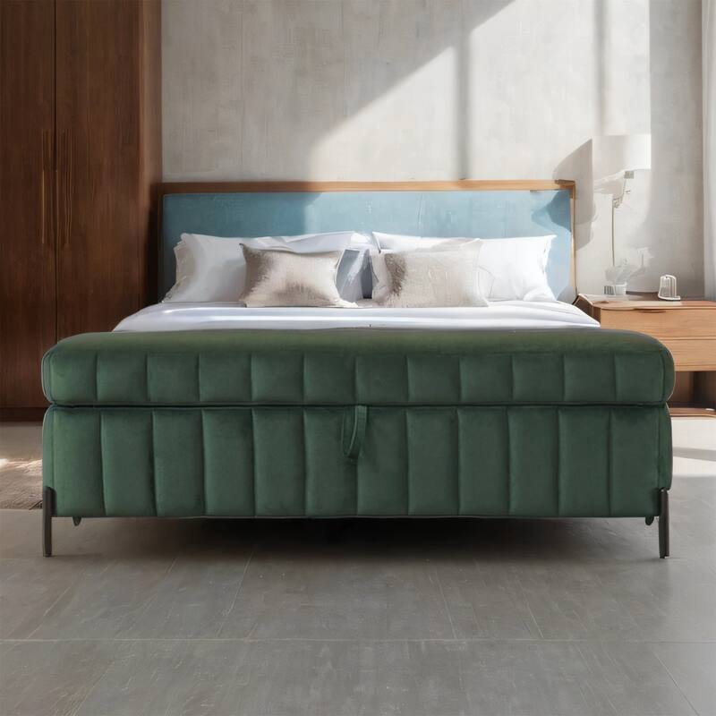 Velvet Storage Bed Bench with Hidden Compartment, Black Legs, 275LB