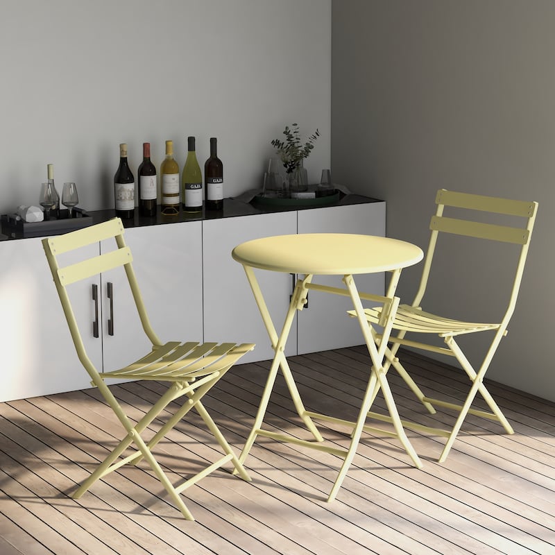3-Piece Minimalist Patio Bistro Set of Foldable Round Table & Chairs - 3-Piece-Patio-Bistro-Set