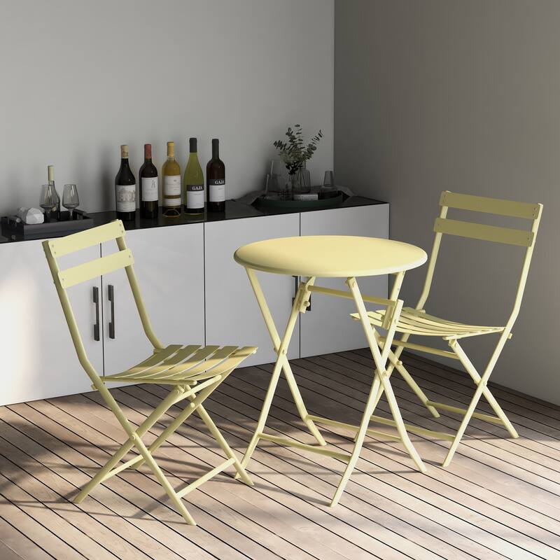 Patio Foldable Table Chairs Set with 2 Chairs & Round Table, Set of 3