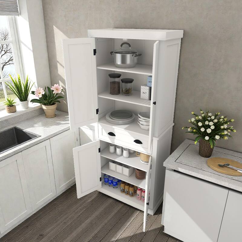 71 Inch Kitchen Pantry Storage Cabinet with 4 Doors and Drawer, Freestanding Cupboard with Adjustable Shelves