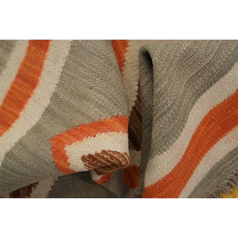 Hand Woven Oriental 100% Wool Carpet Southwestern Modern Greys & Charcoal Kilim Area Rug - 9' 0'' X 5' 8''