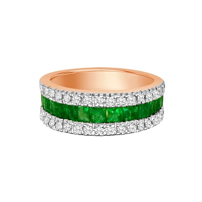 Auriya 14k Gold Emerald and Diamond Triple-Row Channel Band 0.42 ct. tw. (F-G, VS) - 7 - Rose