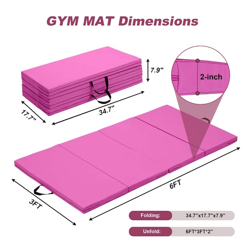 Zenova Gymnastics Mat 6' x 3' x 2" Four Fold Folding Exercise Mat with Carrying Handles