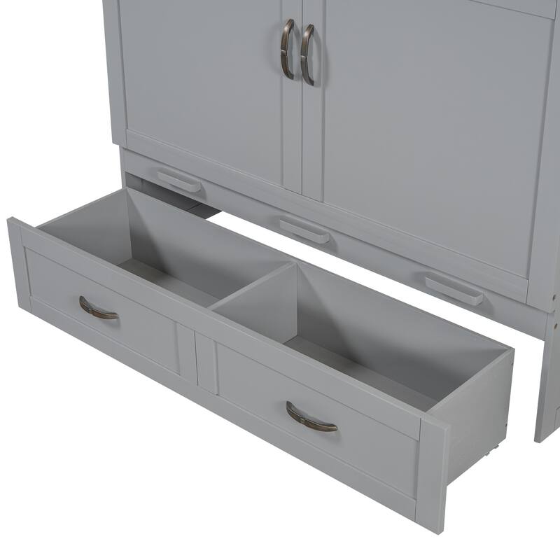 Space-Saving Design Murphy Bed with USB Ports, Large Drawers and Metal Handles