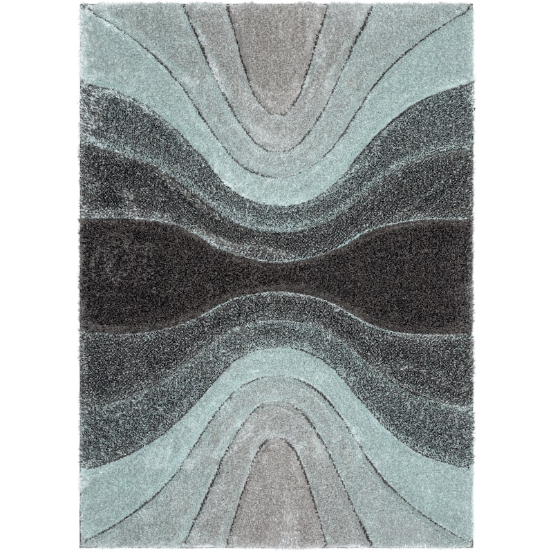 Well Woven San Francisco Luz Geometric Modern Carved Shag Area Rug - 7' 10" x 9' 10" - Light Blue - Rectangle