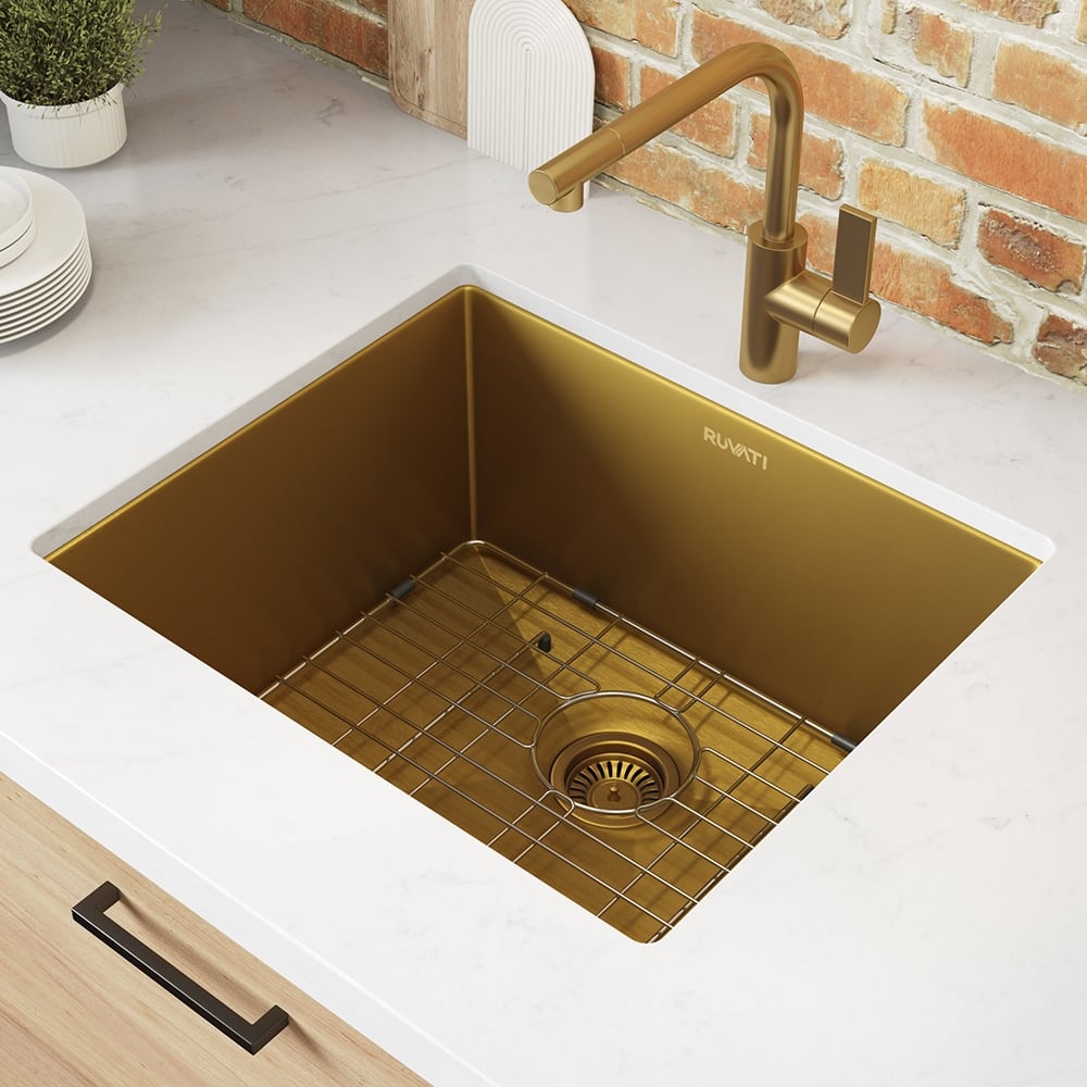 Ruvati 21-inch Matte Gold Stainless Steel Undermount Bar Prep Kitchen Sink 16 Gauge - RVH7121GG