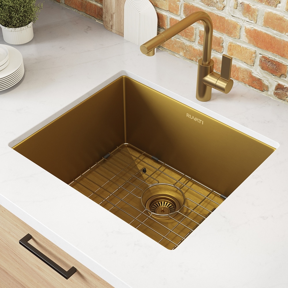 Ruvati 21-inch Matte Gold Stainless Steel Undermount Bar Prep Kitchen Sink 16 Gauge - RVH7121GG