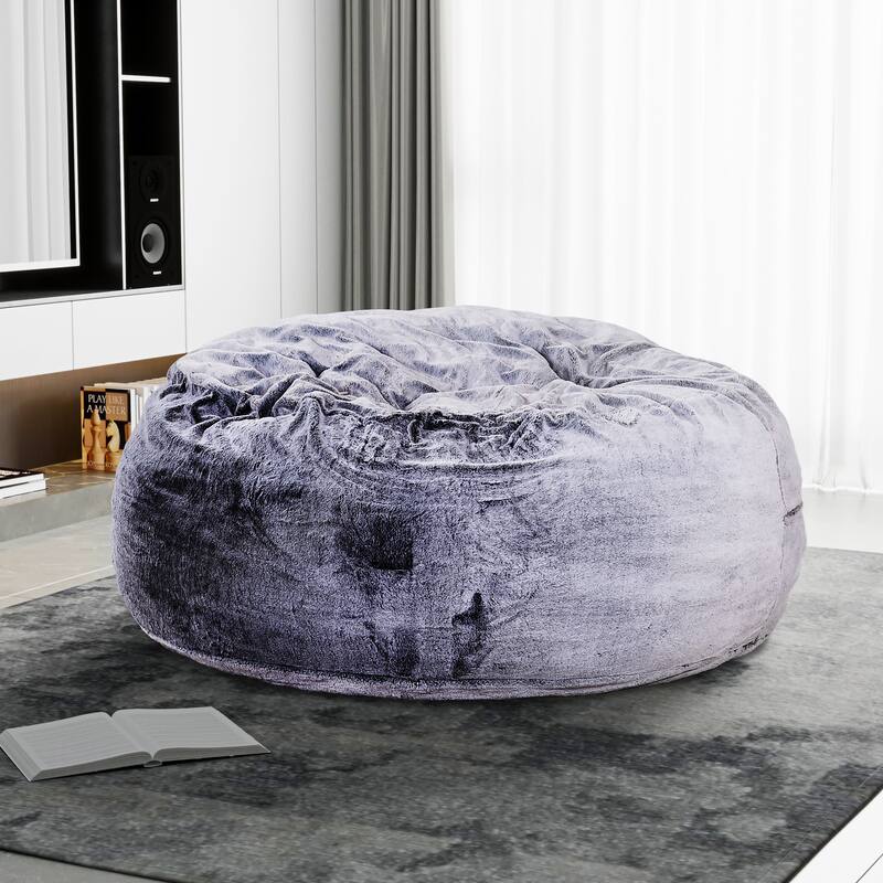 Modern 5-Foot Round Memory Foam Bean Bag Soft Faux Fur Cover Bean Bag Chair, Purple