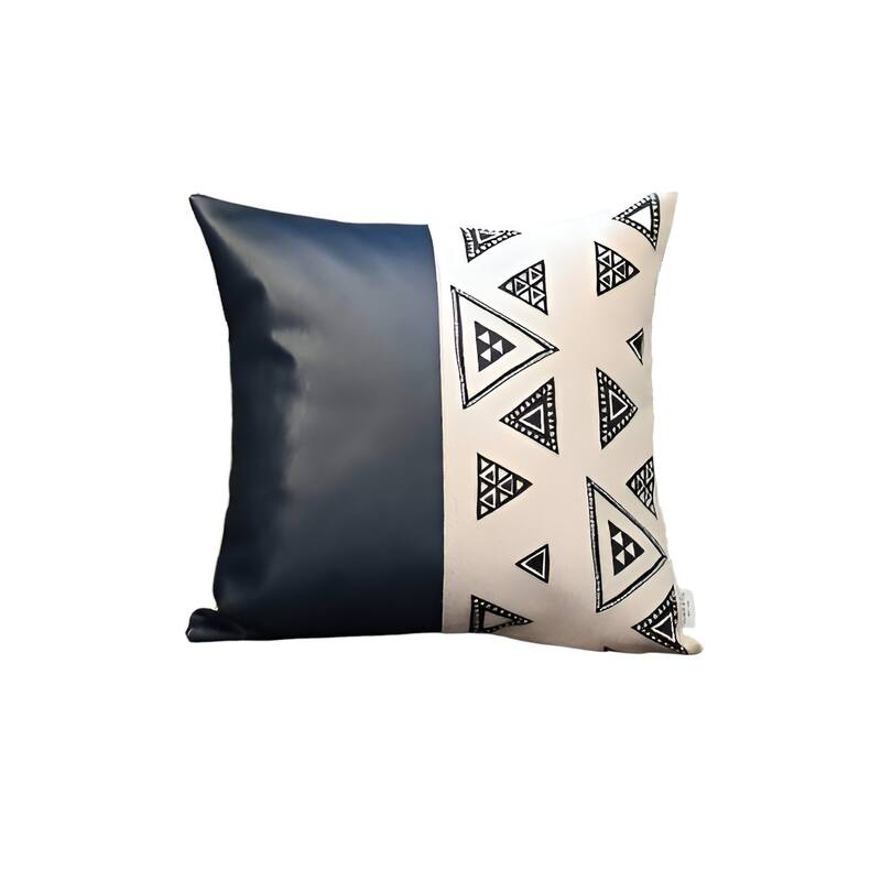 HomeRoots Set Of Two 18" X 18" Navy Blue Faux Leather Geometric Zippered Pillow