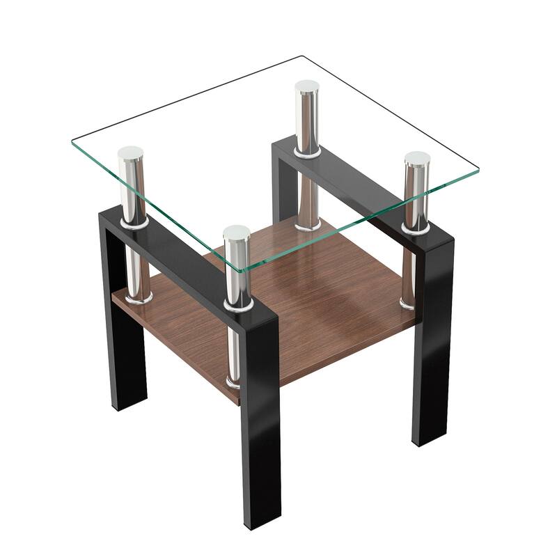 Set of 2 Modern Tempered Glass Tea Table,Tempered Glass Tabletop with MDF Layer,Coffee Table