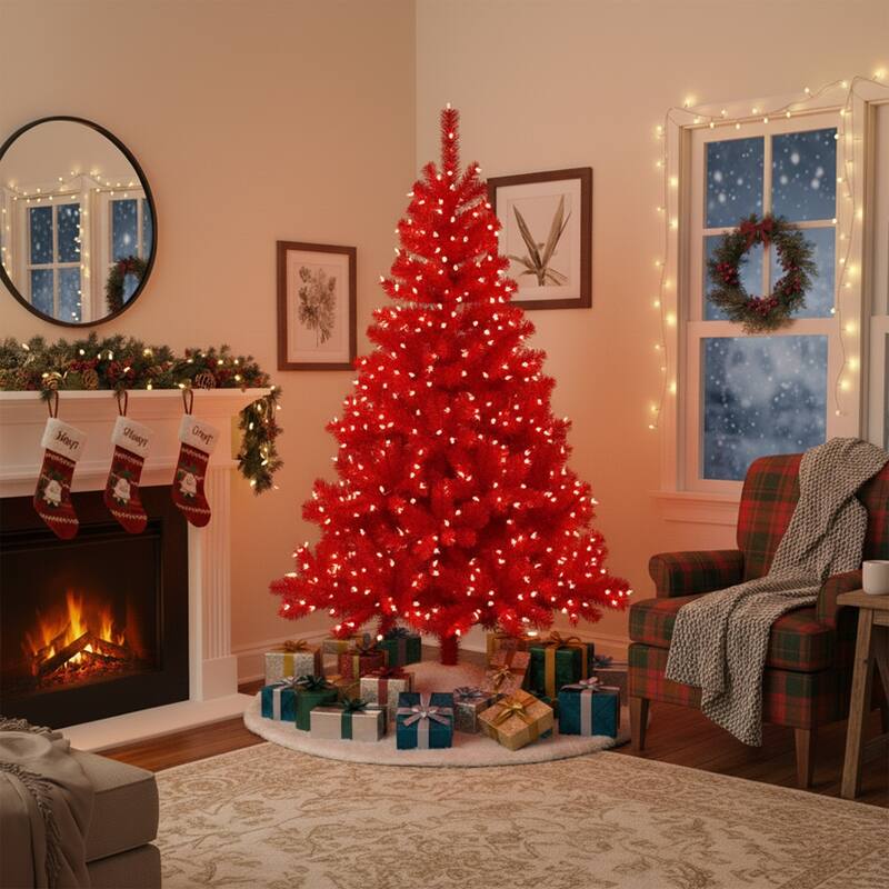6' Scarlett Red Pine Artificial Christmas Tree, Unlit - 6 Foot