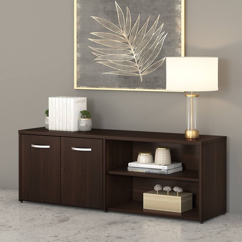 Studio C Low Storage Cabinet with Doors by Bush Business Furniture - Black Walnut