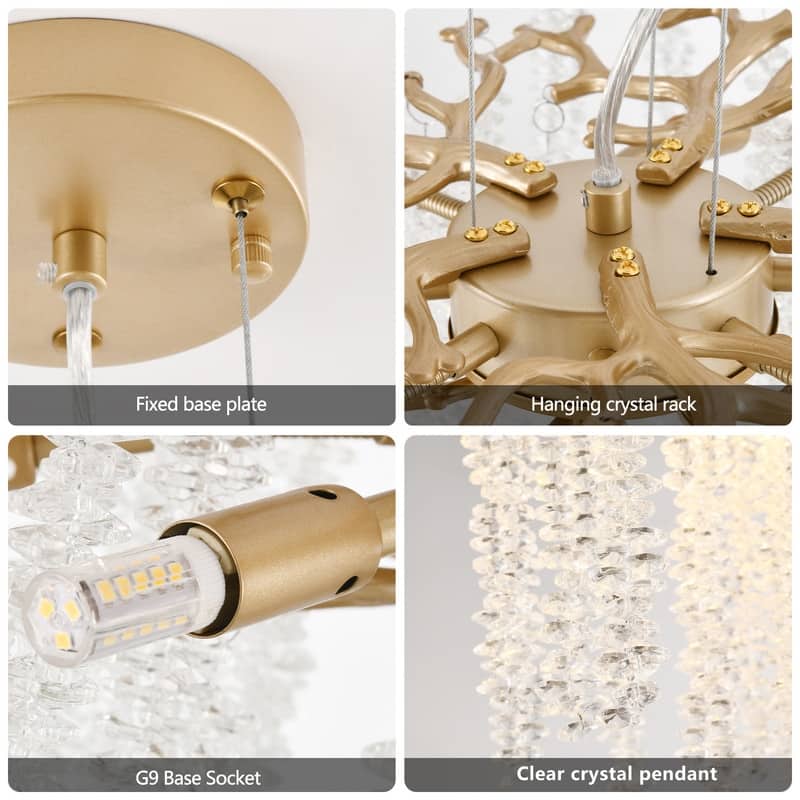 23.6-inch Modern Golden Pendant Light with Cascading Crystal Strands (Bulb Not Included)