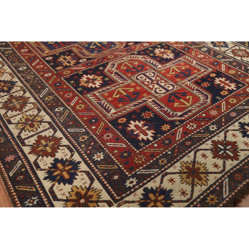 Pre-1900 Antique Vegetable Dye Kazak Rug Hand-Knotted Wool Carpet - 3'8" x 6'10"