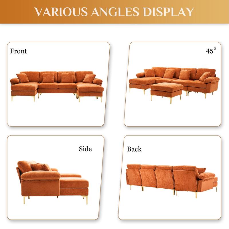 110" Upholstered Velvet U-shaped Sectional Sofa With Chaise Lounge & Ottoman