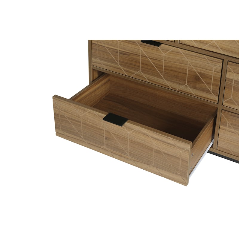 Modern 7 Drawer Dresser Wood Cabinet (Walnut), Suitable for Living Room, Entryway, Bedroom