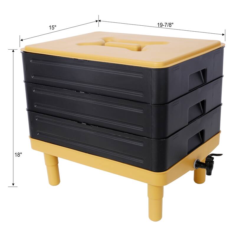 3-Tray 65L Worm Farm Kit, Vermicomposting Starter for Food Waste
