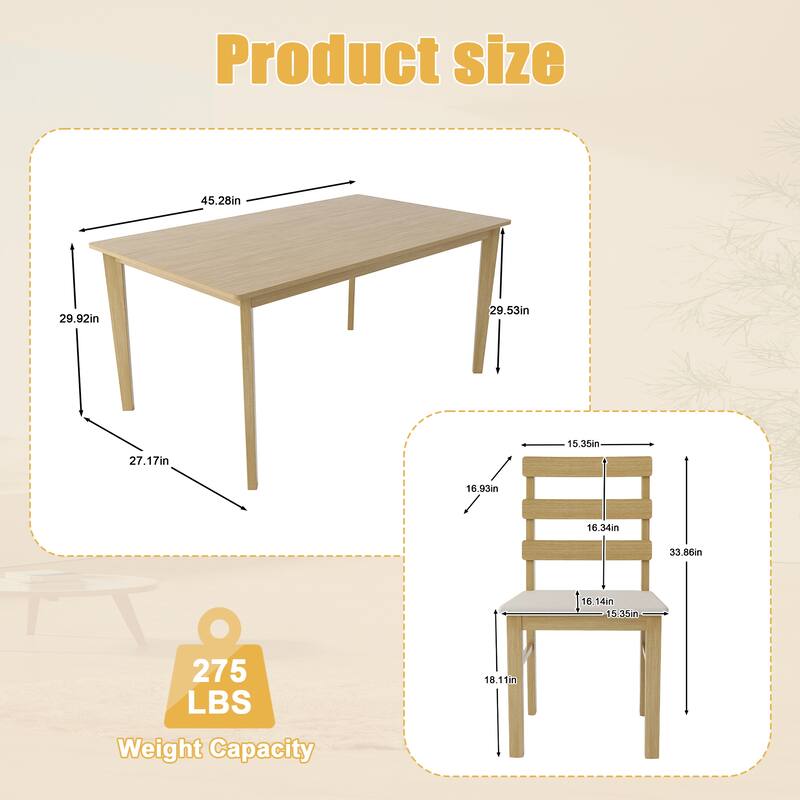 HOMEFUN 5-Piece Modern Solid Wood Rectangle Dining Table Set with 4 Chairs for Dining Room,Kitchen
