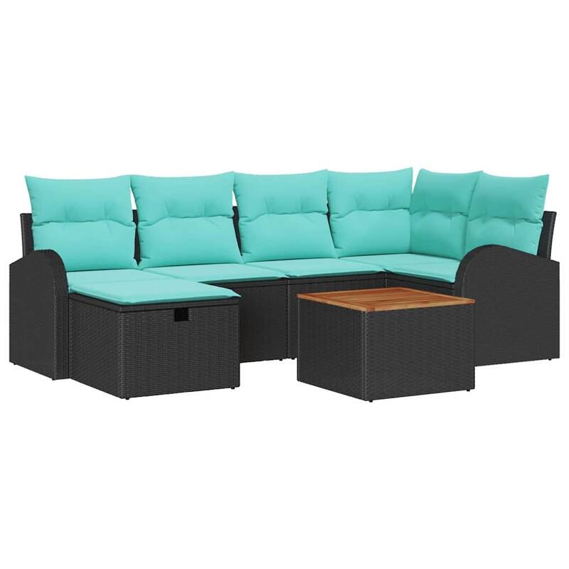 vidaXL 7 Piece Garden Sofa Set with Cushions Black Poly Rattan - 92.1×48.8×27.2