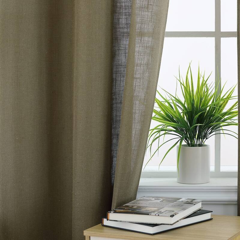Linen Blend Living Room Curtains Faux Linen Textured Window Curtains for Bedroom Semi-Sheer Yellow Curtain Panles