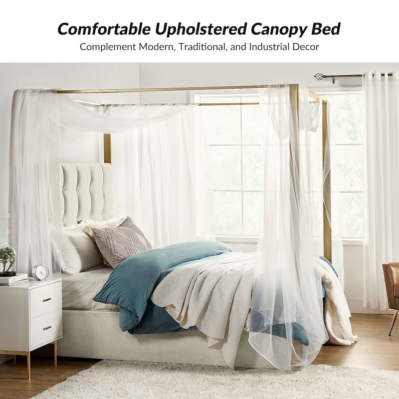 Milton Contemporary Upholstered Queen Size Canopy Bed by HULALA HOME