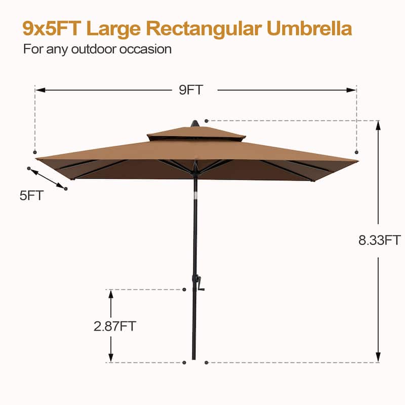 Pellebant 9 x 5 Ft Outdoor Double Top Market Umbrella On Sale Bed