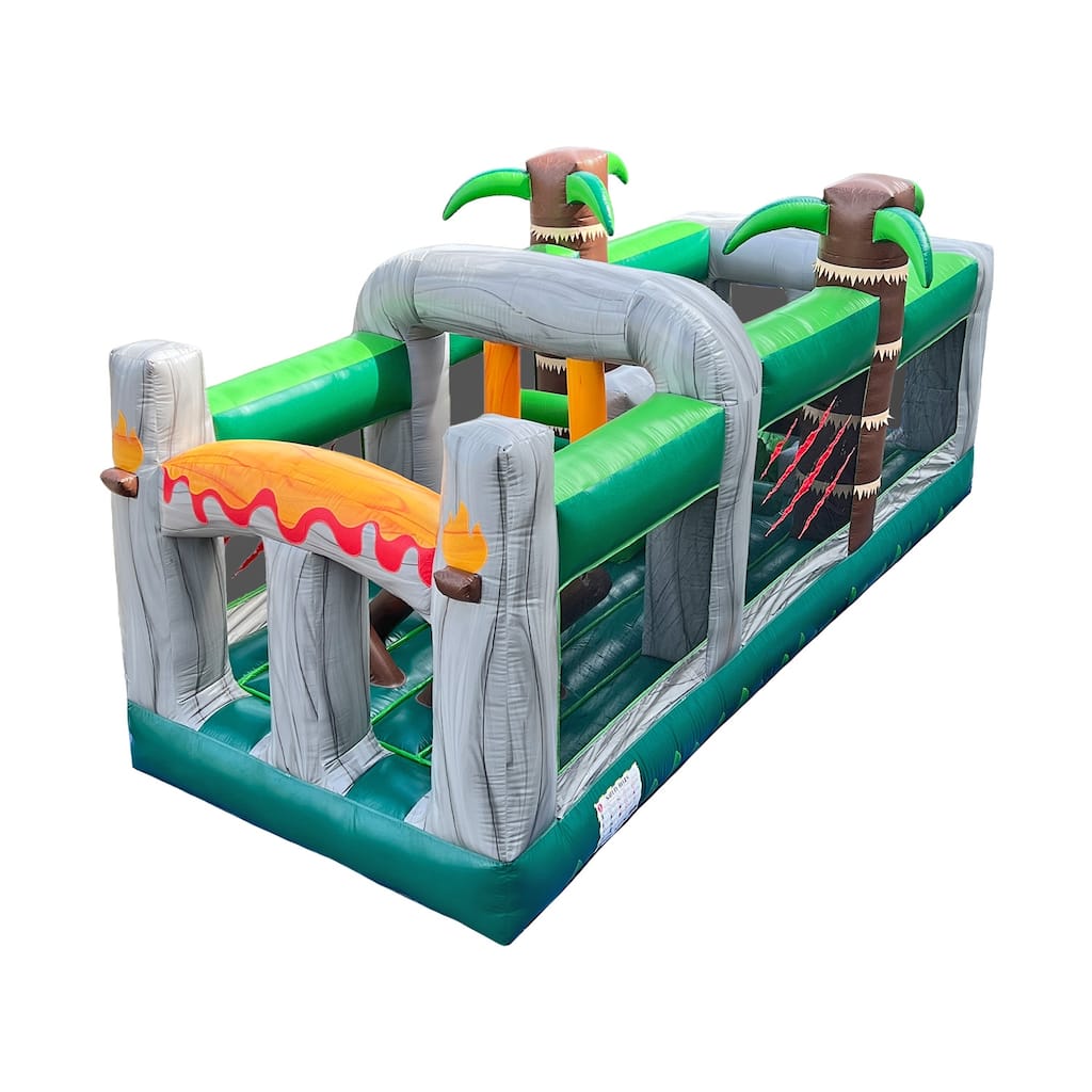HeroKiddo T-Rex Adventure 20' Inflatable Obstacle Course, Commercial Grade PVC Vinyl, for Kids and Adults, Air Blower Included