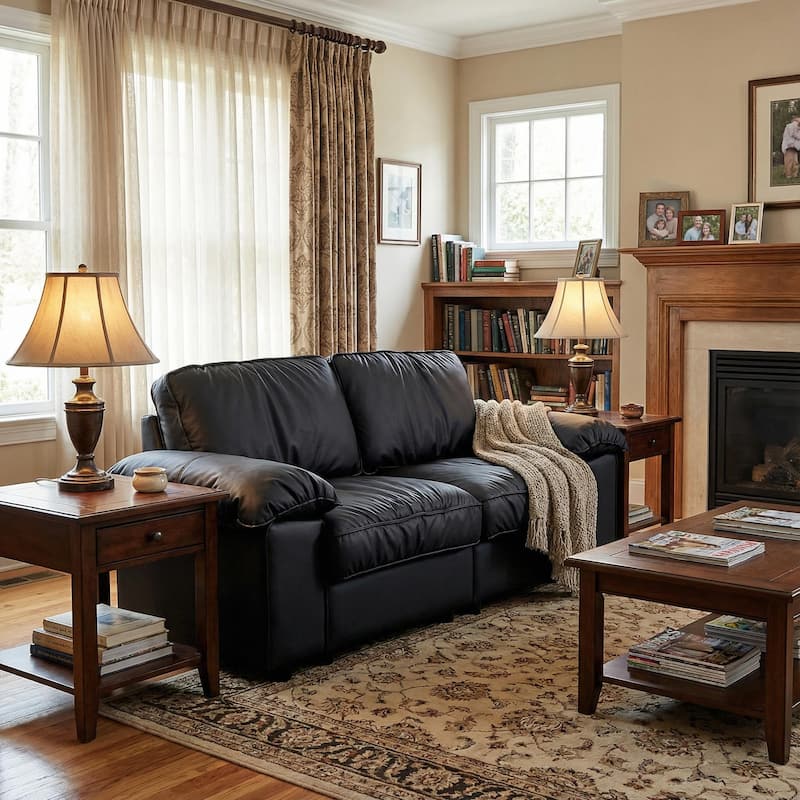 Roomfitters Modern Overstuffed Upholstered Loveseat with Padded Pillow Arms, Comfortable 2 Seater Couch for Living Room